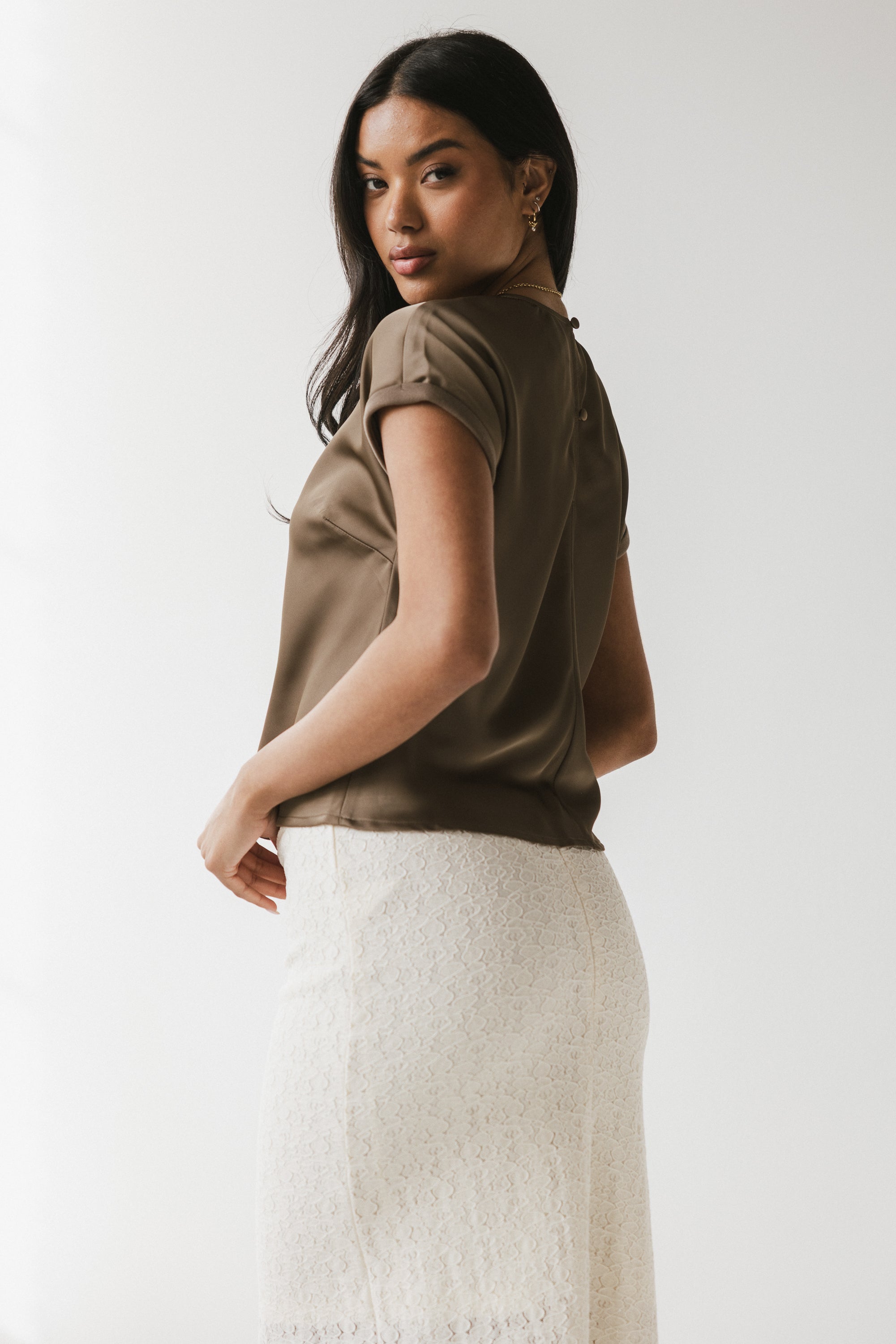 Marvin Satin Blouse in Taupe - FINAL SALE