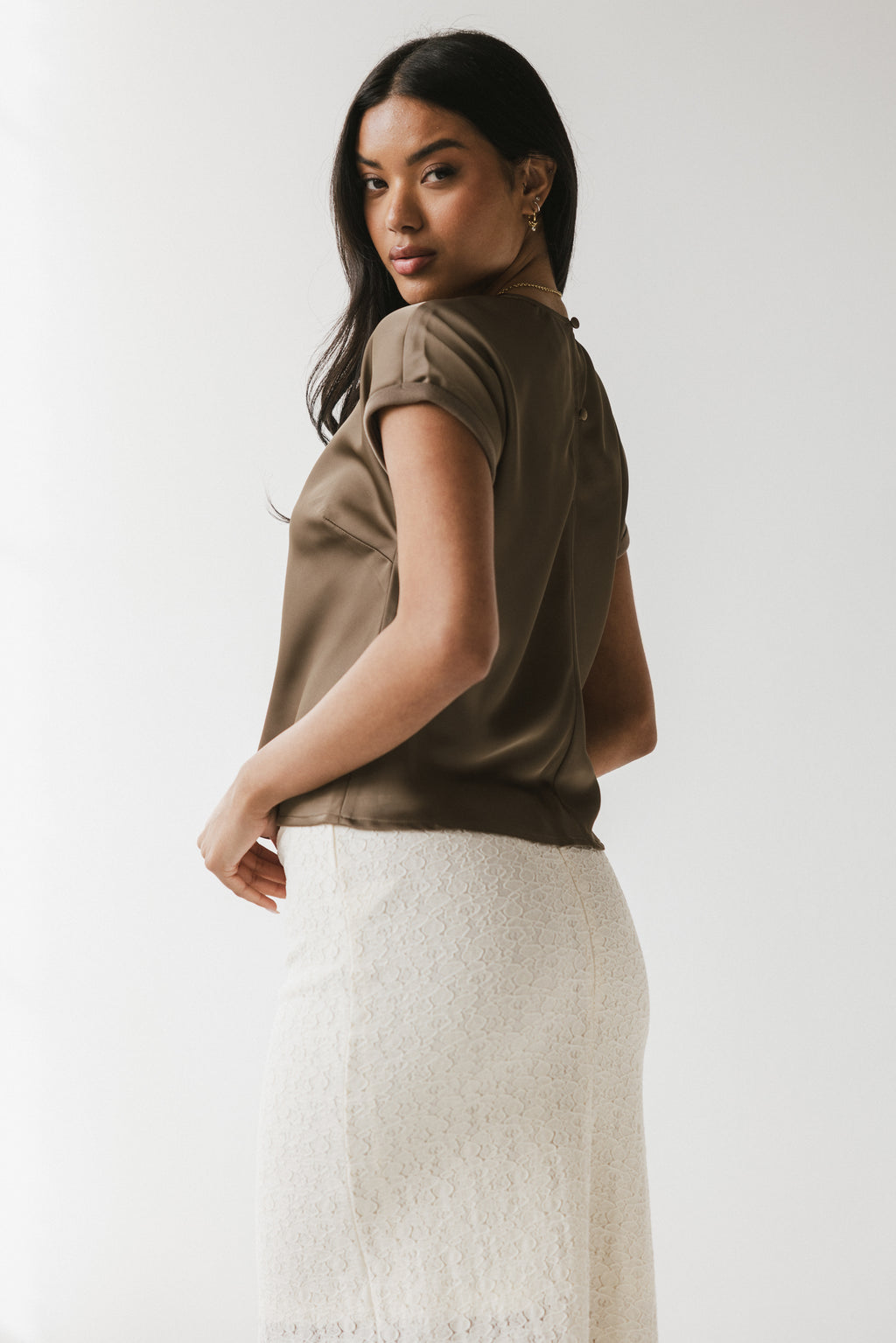 Marvin Satin Blouse in Taupe - FINAL SALE