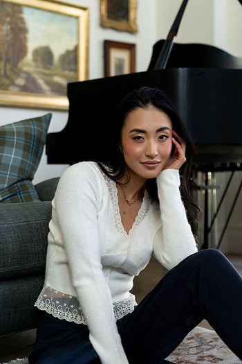 Angie Lace Trim Sweater in ivory