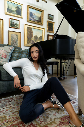 Angie Lace Trim Sweater in ivory