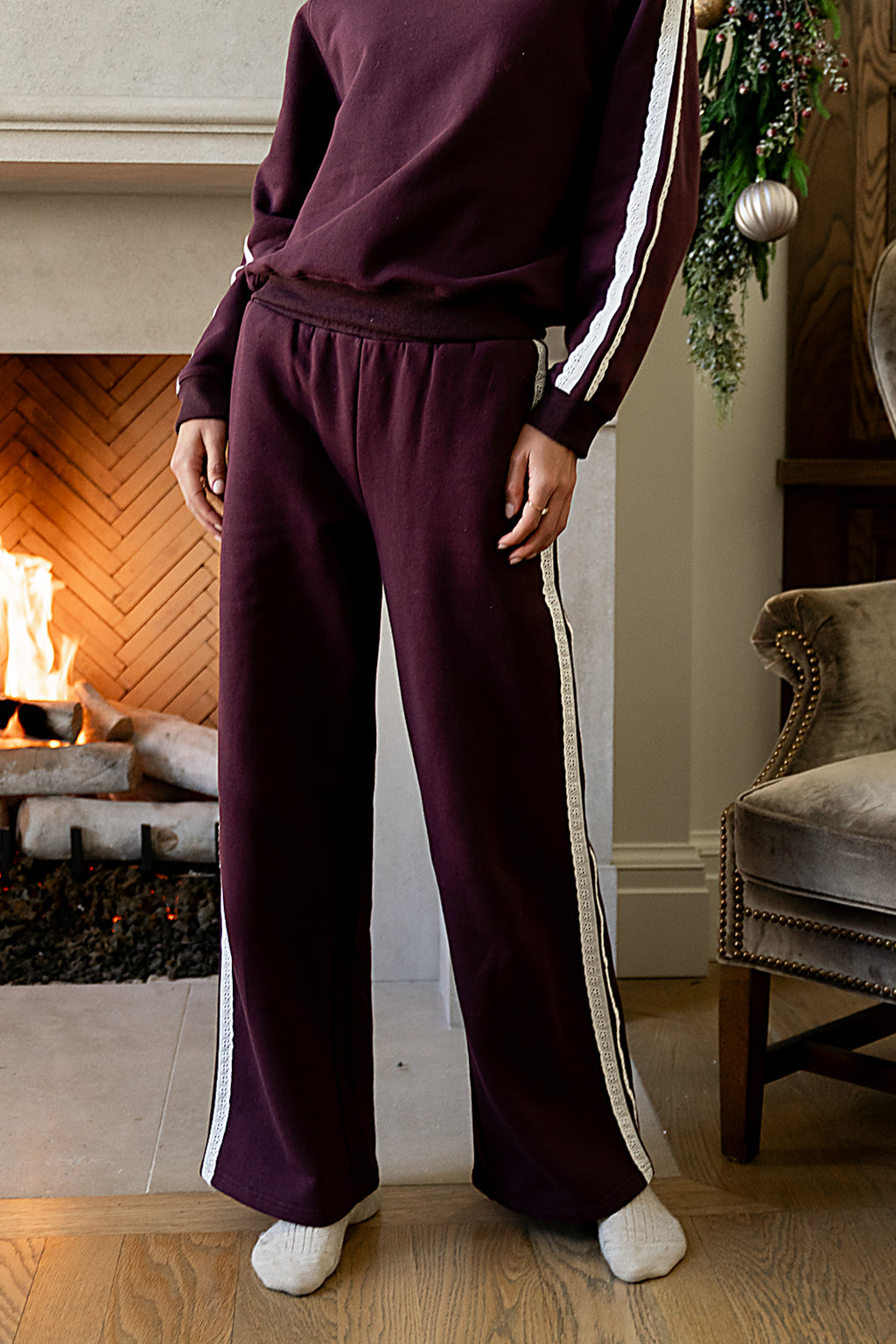 Mickey Wide Leg Jogger in Burgundy - FINAL SALE