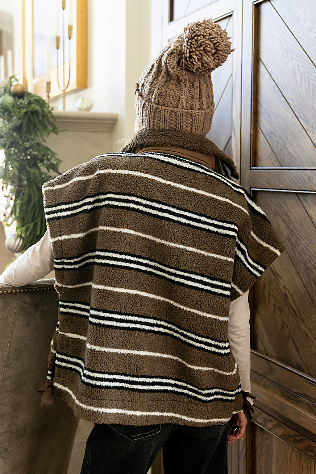 Mellanie Striped Sherpa Vest in Mocha