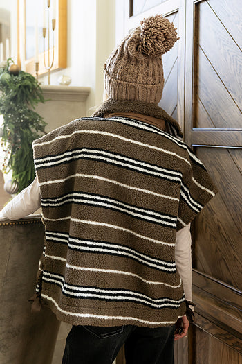 Mellanie Striped Sherpa Vest in Mocha
