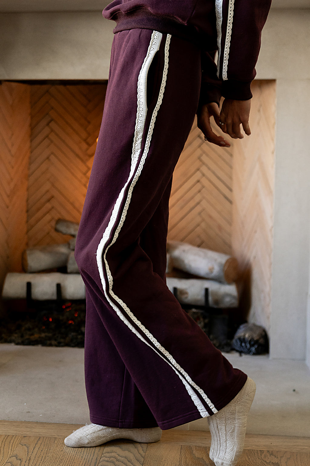 Mickey Wide Leg Jogger in Burgundy - FINAL SALE