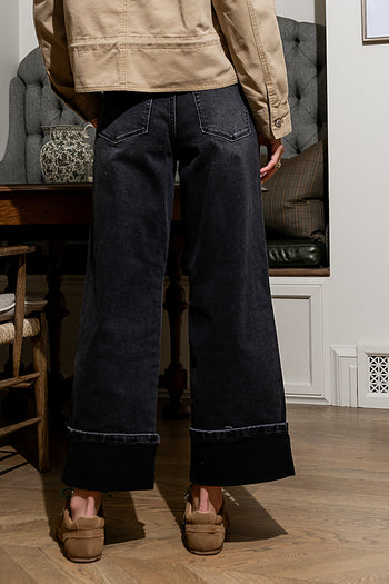 Jade Cuffed Wide Leg Jeans in Black