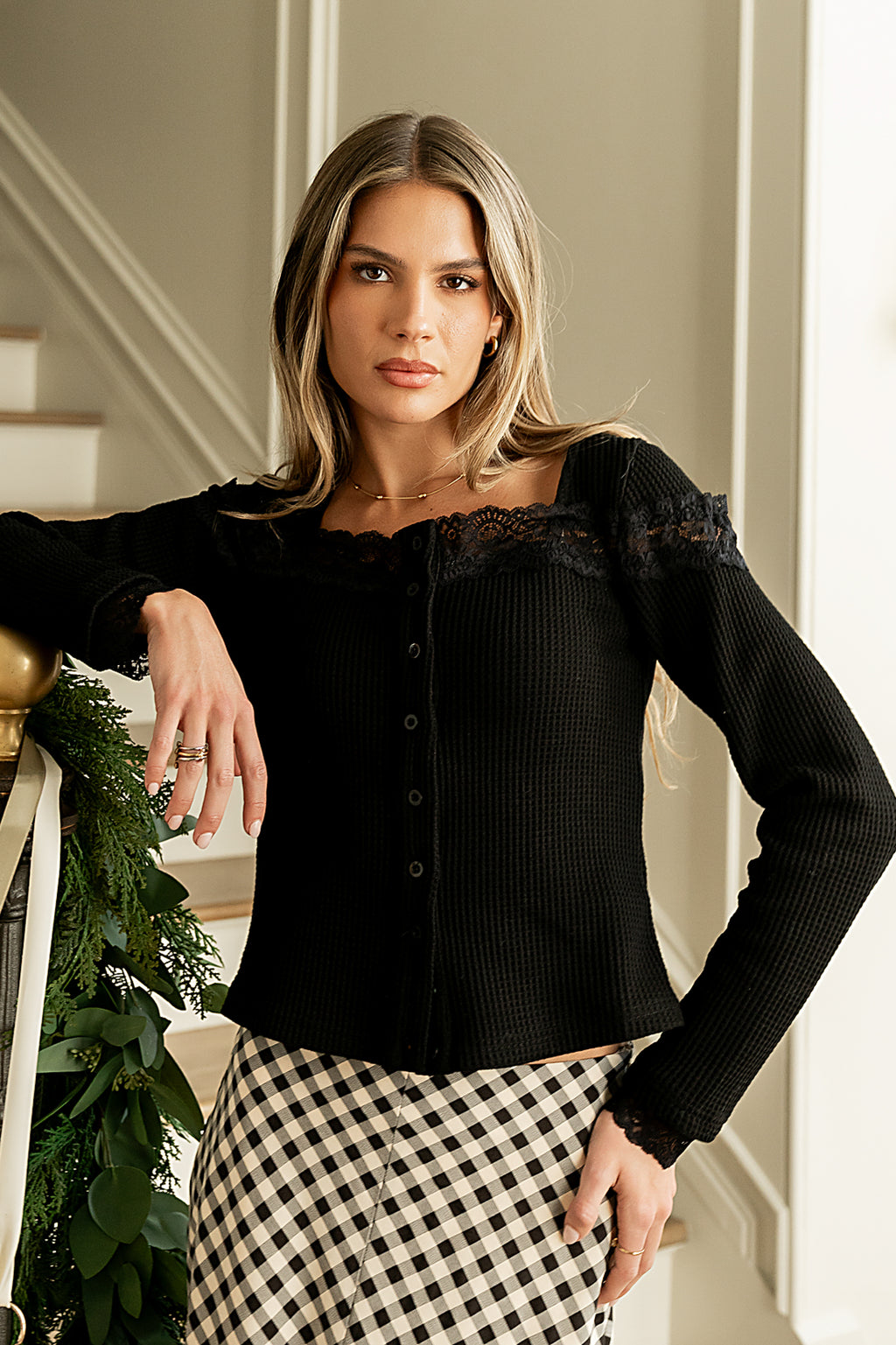 Kandice Waffle Knit Top in Black - FINAL SALE