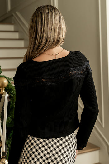 Kandice Waffle Knit Top in Black - FINAL SALE