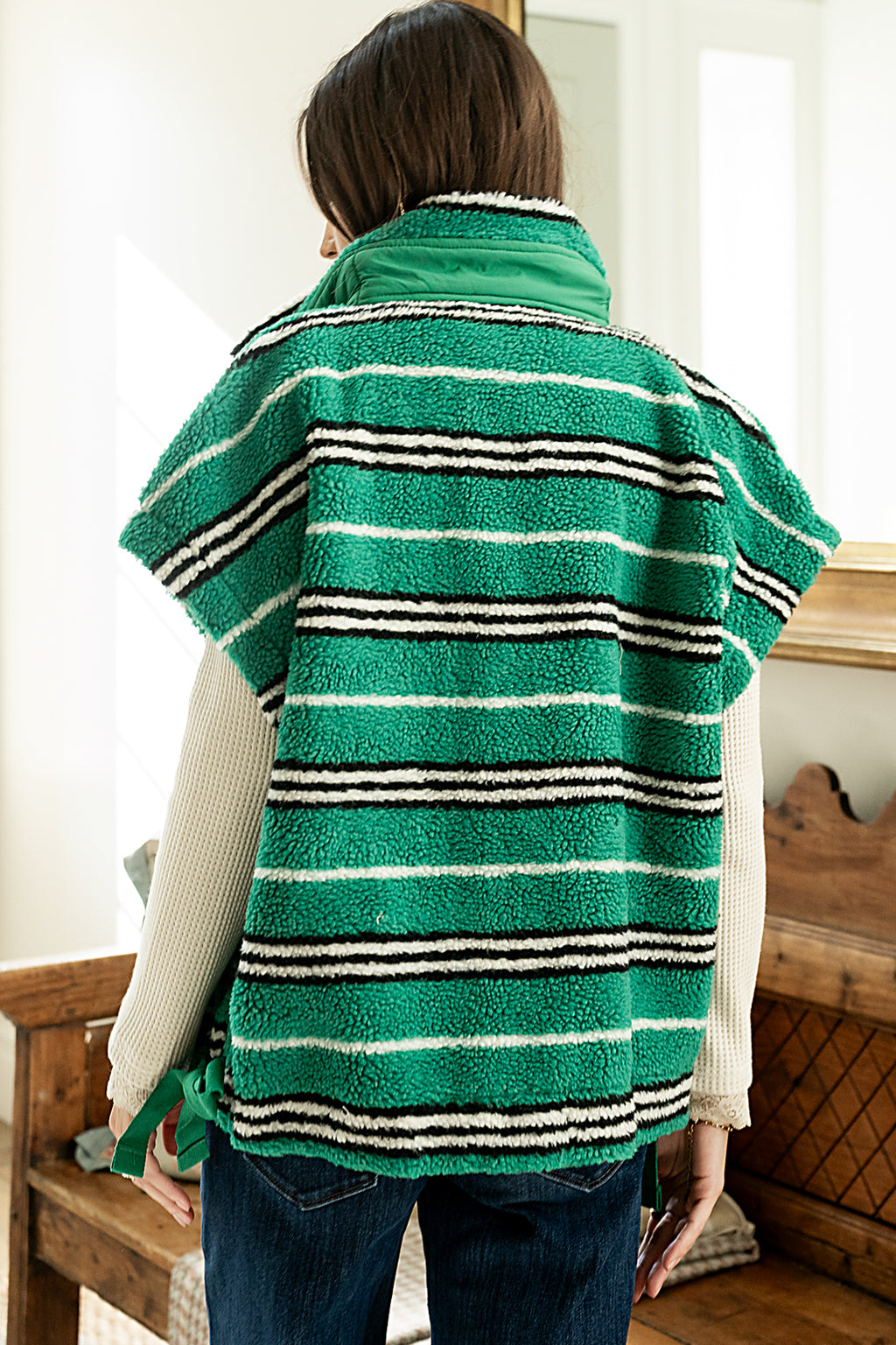 Mellanie Striped Sherpa Vest in Green - FINAL SALE