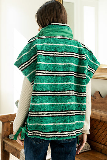 Mellanie Striped Sherpa Vest in Green - FINAL SALE