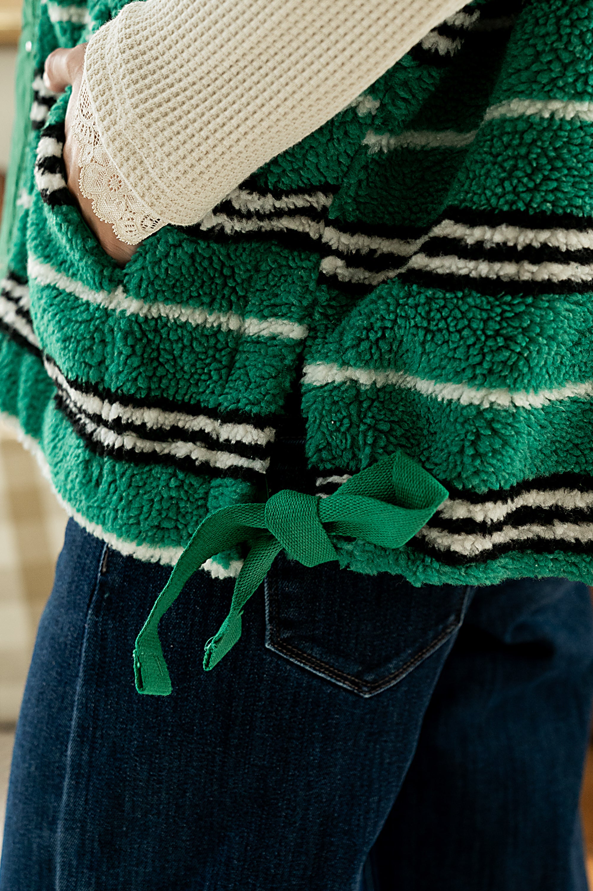 Mellanie Striped Sherpa Vest in Green - FINAL SALE