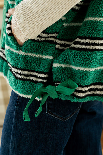 Mellanie Striped Sherpa Vest in Green - FINAL SALE