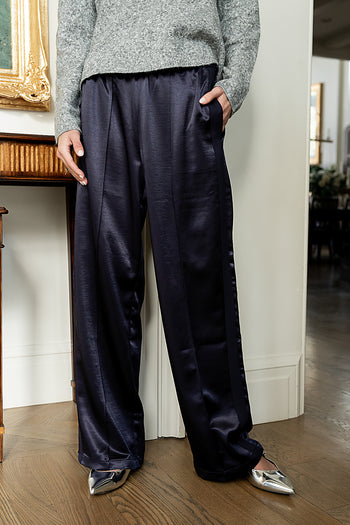 Gemma Satin Wide Leg Pants in Navy