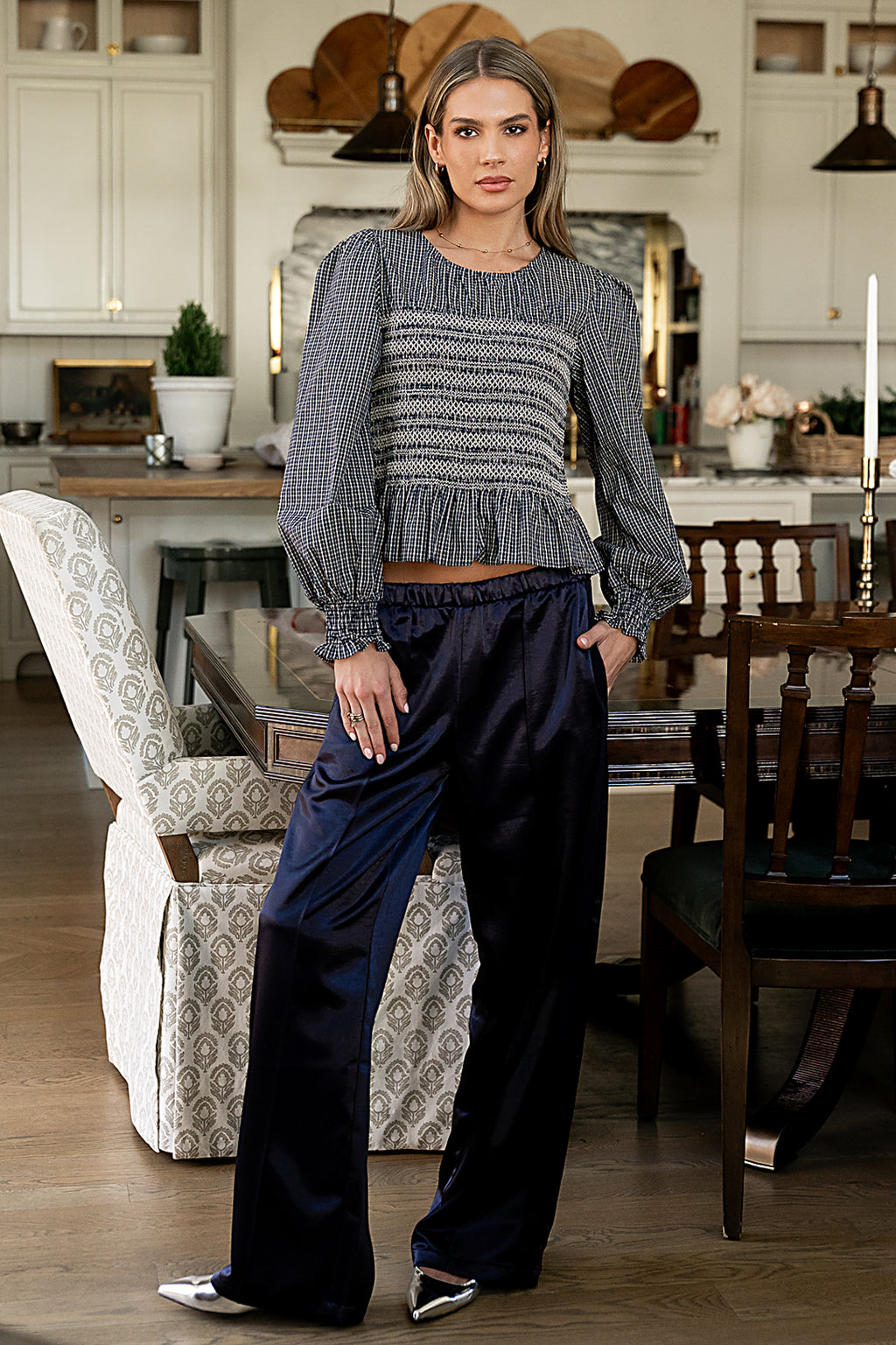 Kesley Smocked Blouse in Navy - FINAL SALE