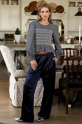 Kesley Smocked Blouse in Navy - FINAL SALE