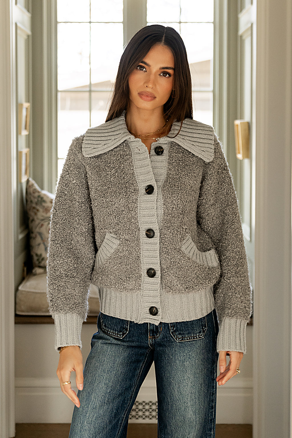 Jonah Collared Cardigan in Grey - FINAL SALE