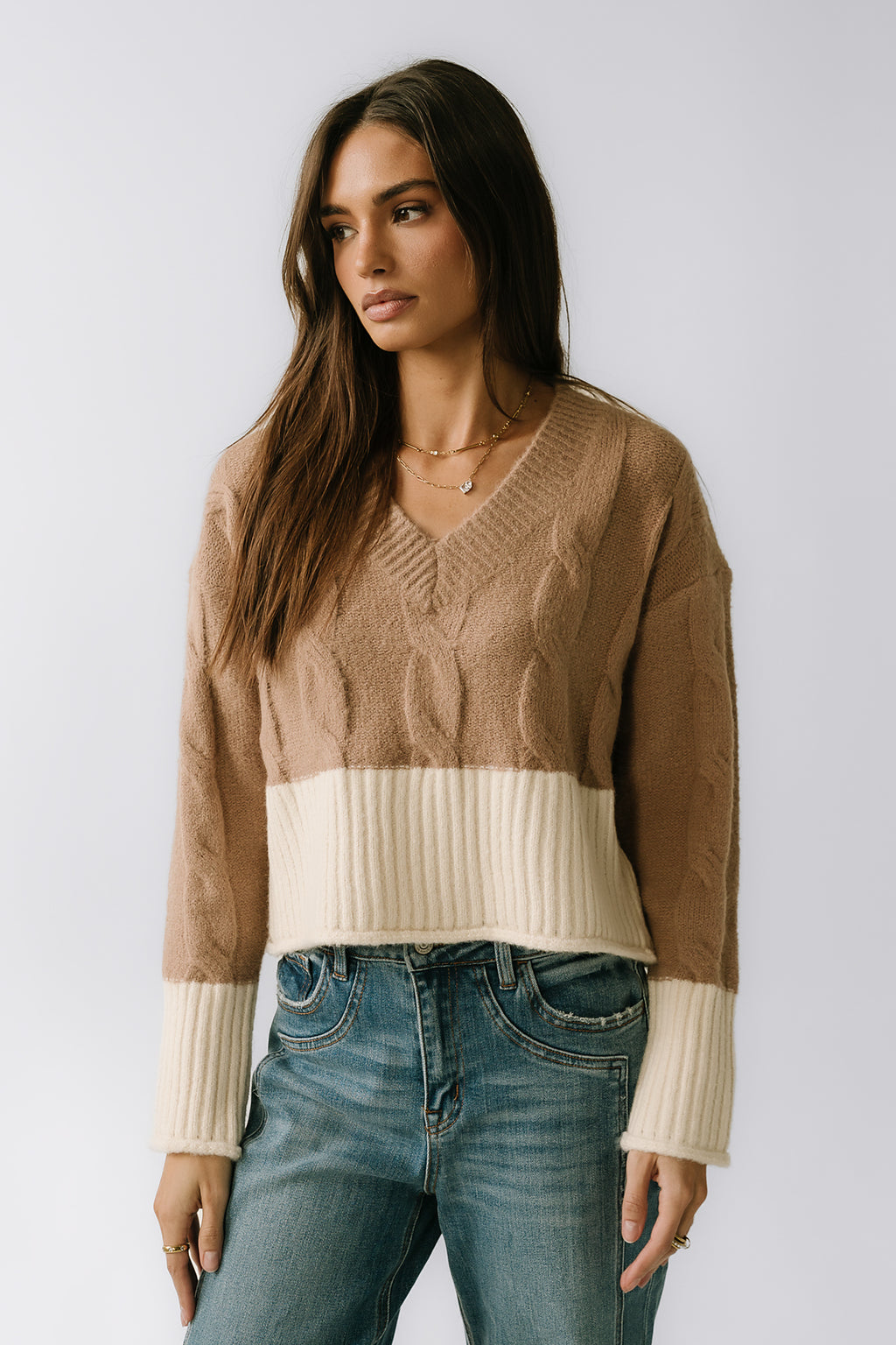 Beckham Cable Knit Sweater in Mocha