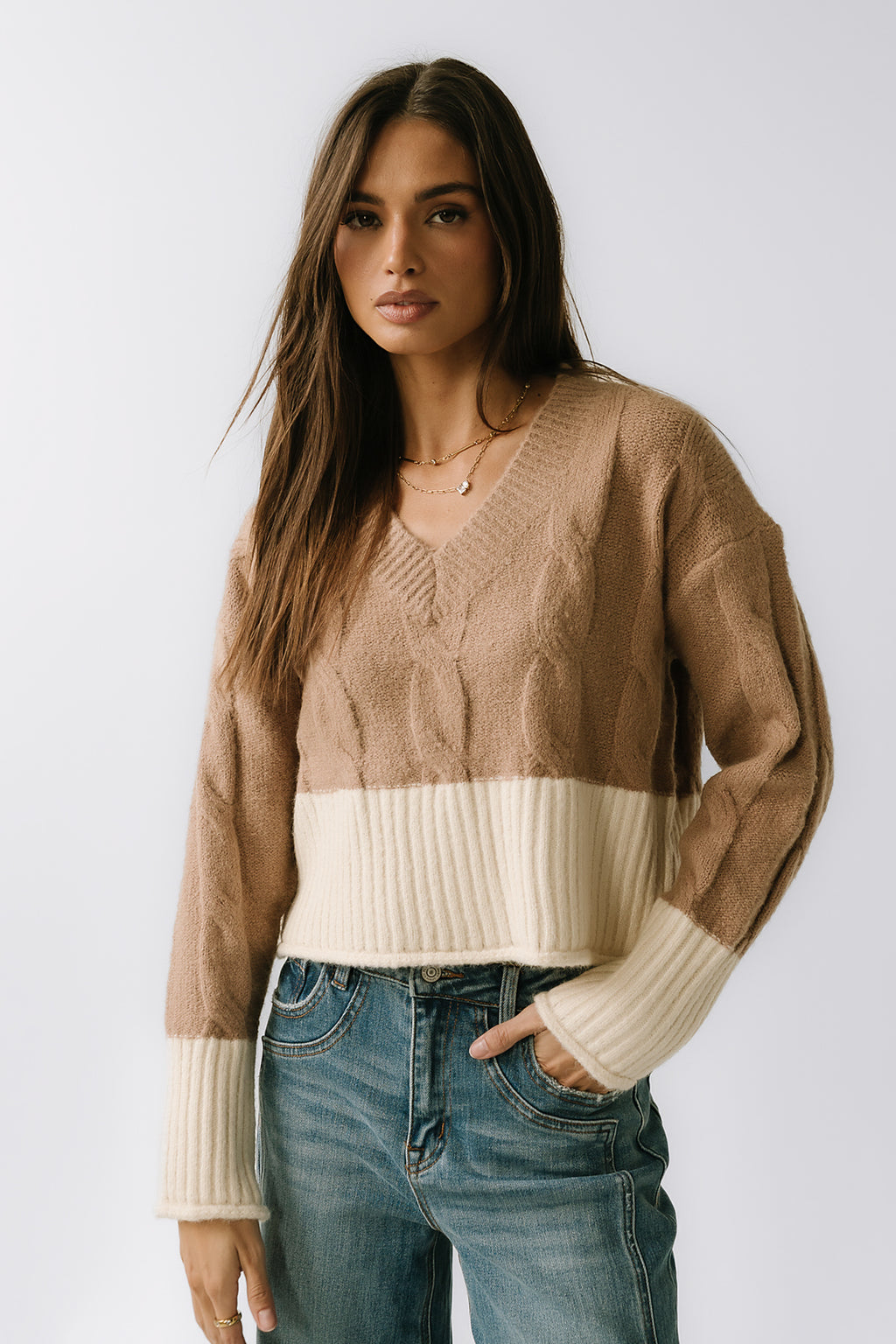 Beckham Cable Knit Sweater in Mocha