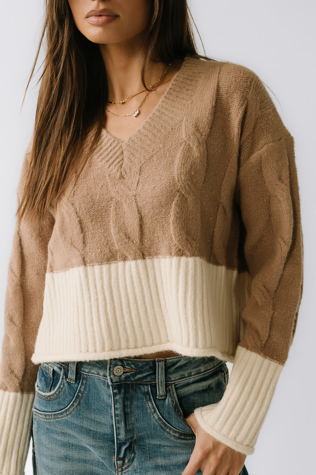 Beckham Cable Knit Sweater in Mocha