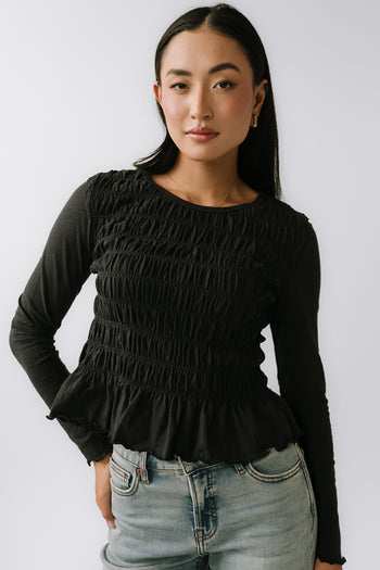 Harry Smocked Top in Black - FINAL SALE