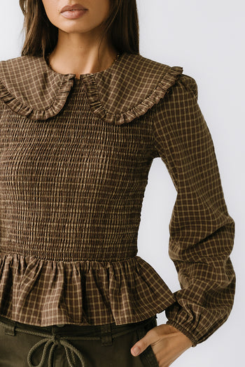 Kristy Smocked Blouse in Brown