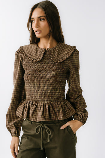 Kristy Smocked Blouse in Brown