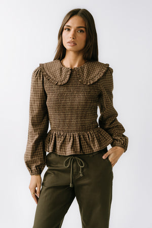 Kristy Smocked Blouse in Brown - FINAL SALE