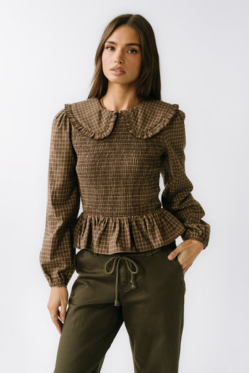 Kristy Smocked Blouse in Brown
