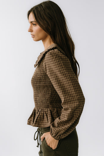 Kristy Smocked Blouse in Brown