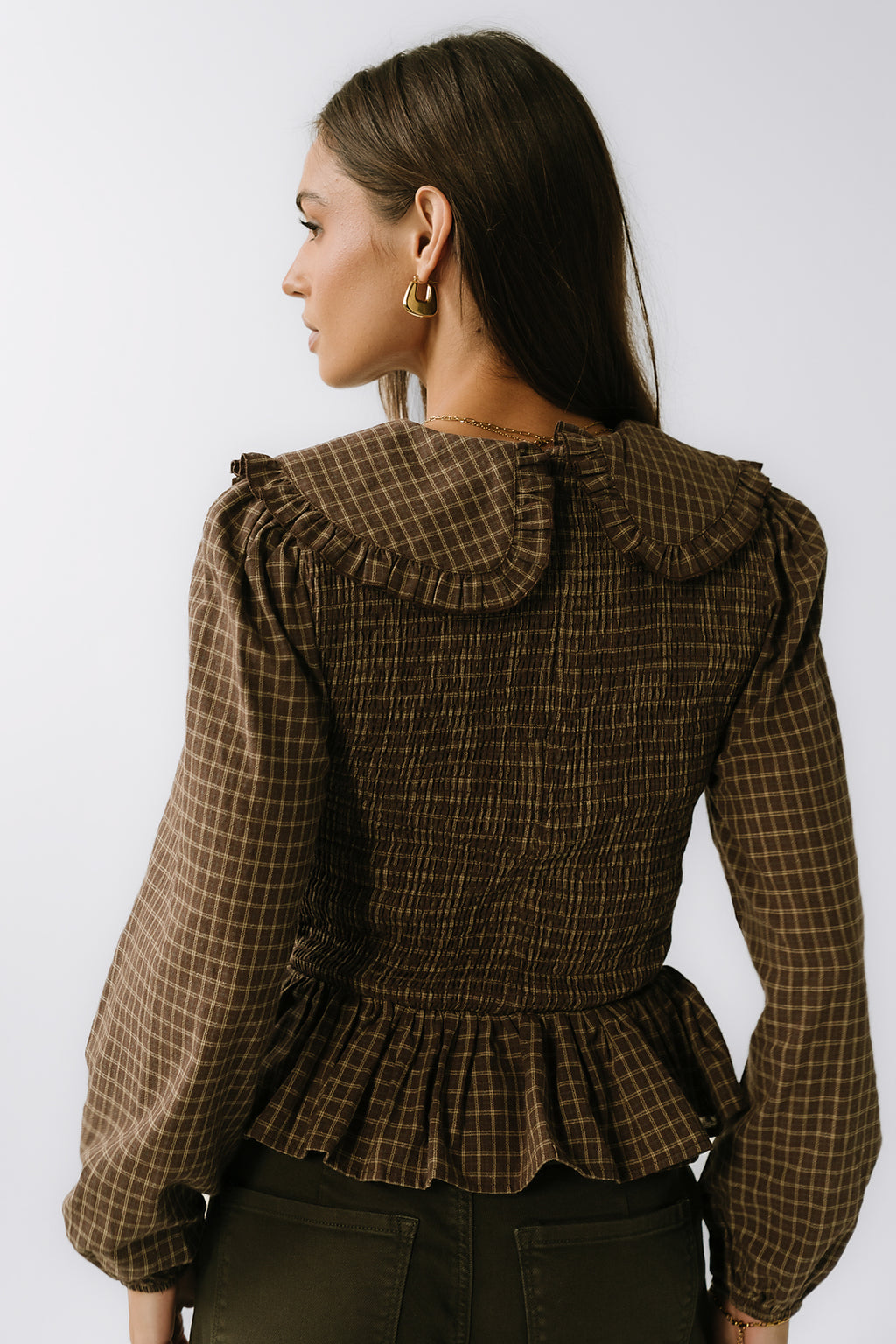 Kristy Smocked Blouse in Brown