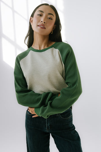 Franklin Contrast Top in Green - FINAL SALE