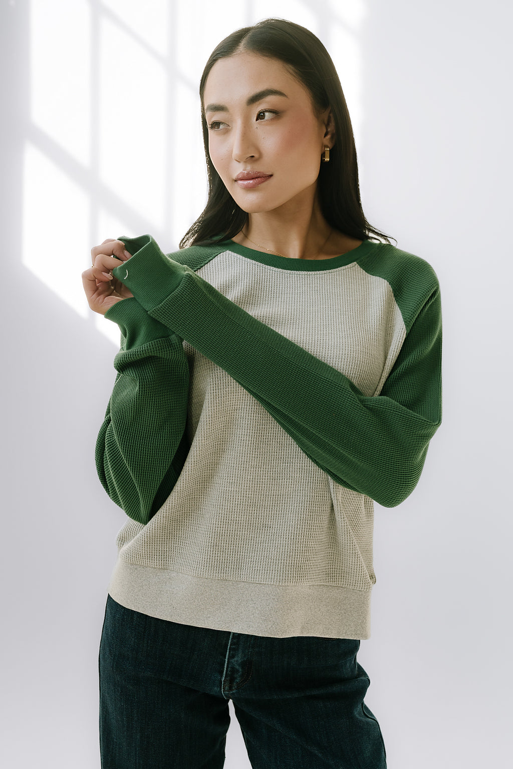 Franklin Contrast Top in Green - FINAL SALE