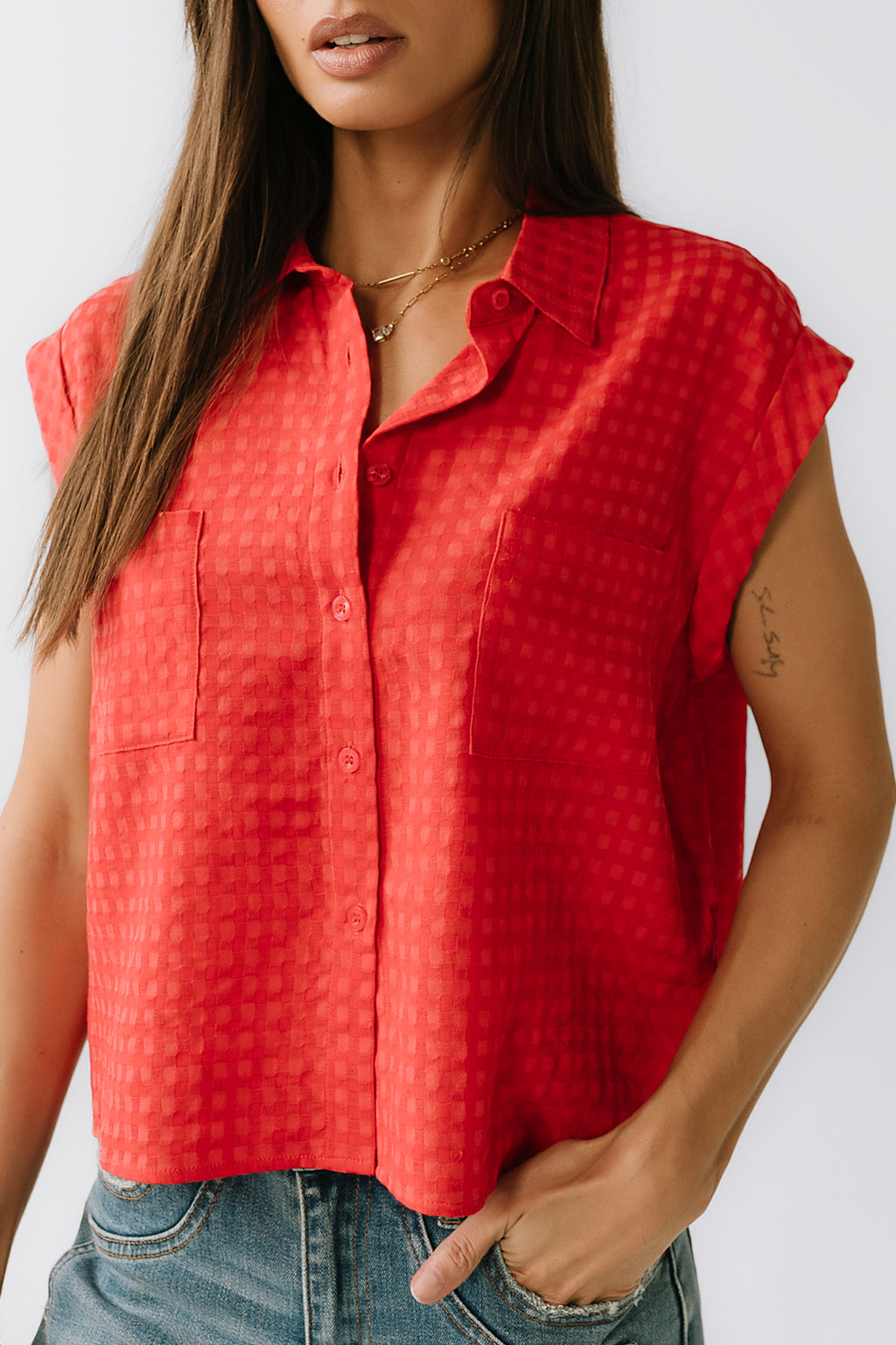 Isla Sheer Blouse in Red - FINAL SALE