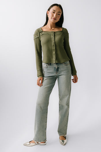 Kandice Waffle Knit Top in Olive - FINAL SALE