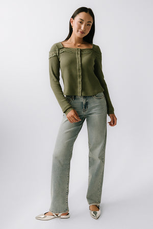 Kandice Waffle Knit Top in Olive - FINAL SALE