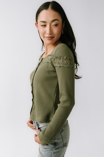 Kandice Waffle Knit Top in Olive - FINAL SALE