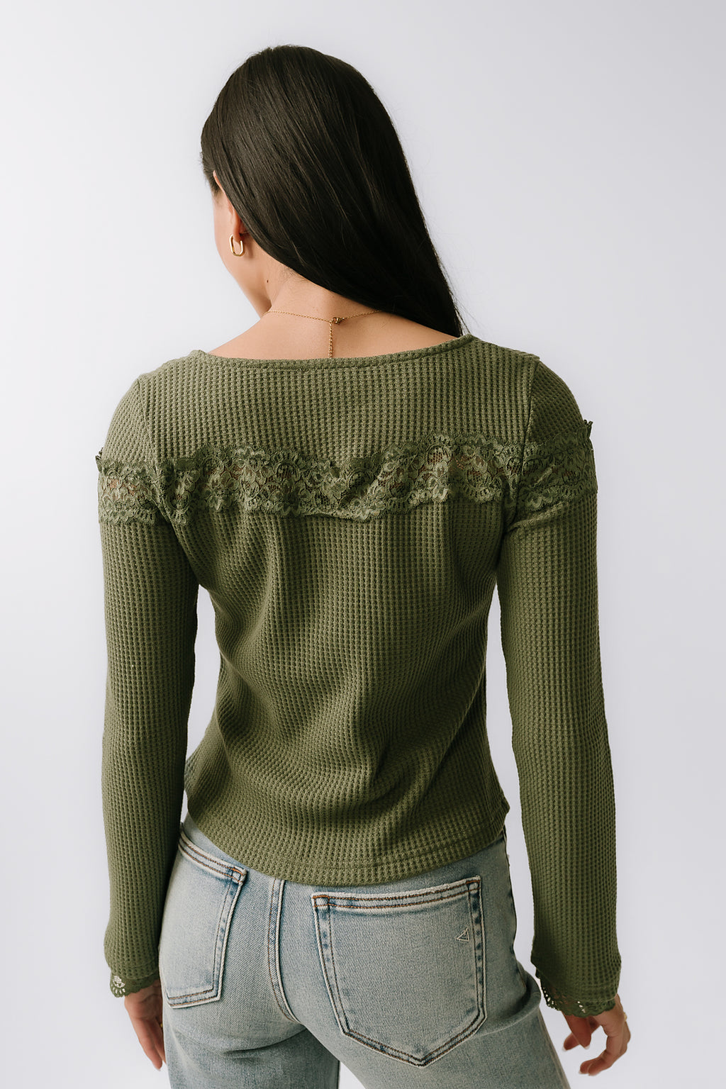 Kandice Waffle Knit Top in Olive - FINAL SALE
