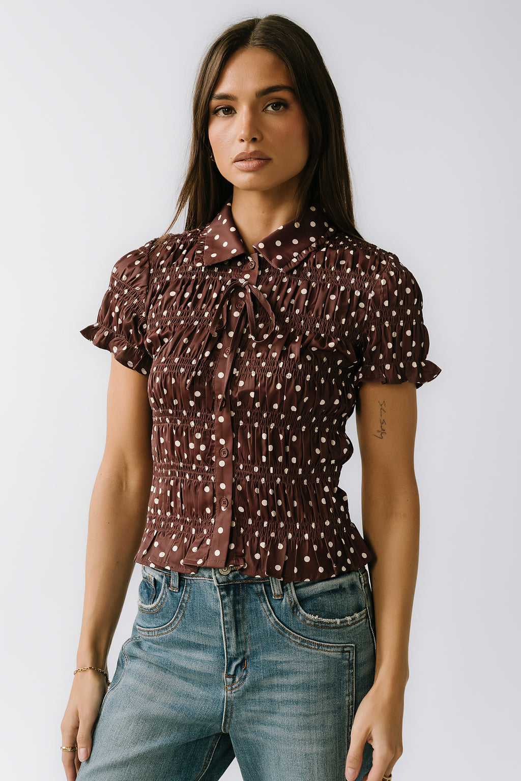 Kreyton Polka Dot Blouse in Dark Brown - FINAL SALE