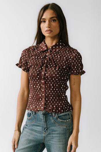 Kreyton Polka Dot Blouse in Dark Brown - FINAL SALE