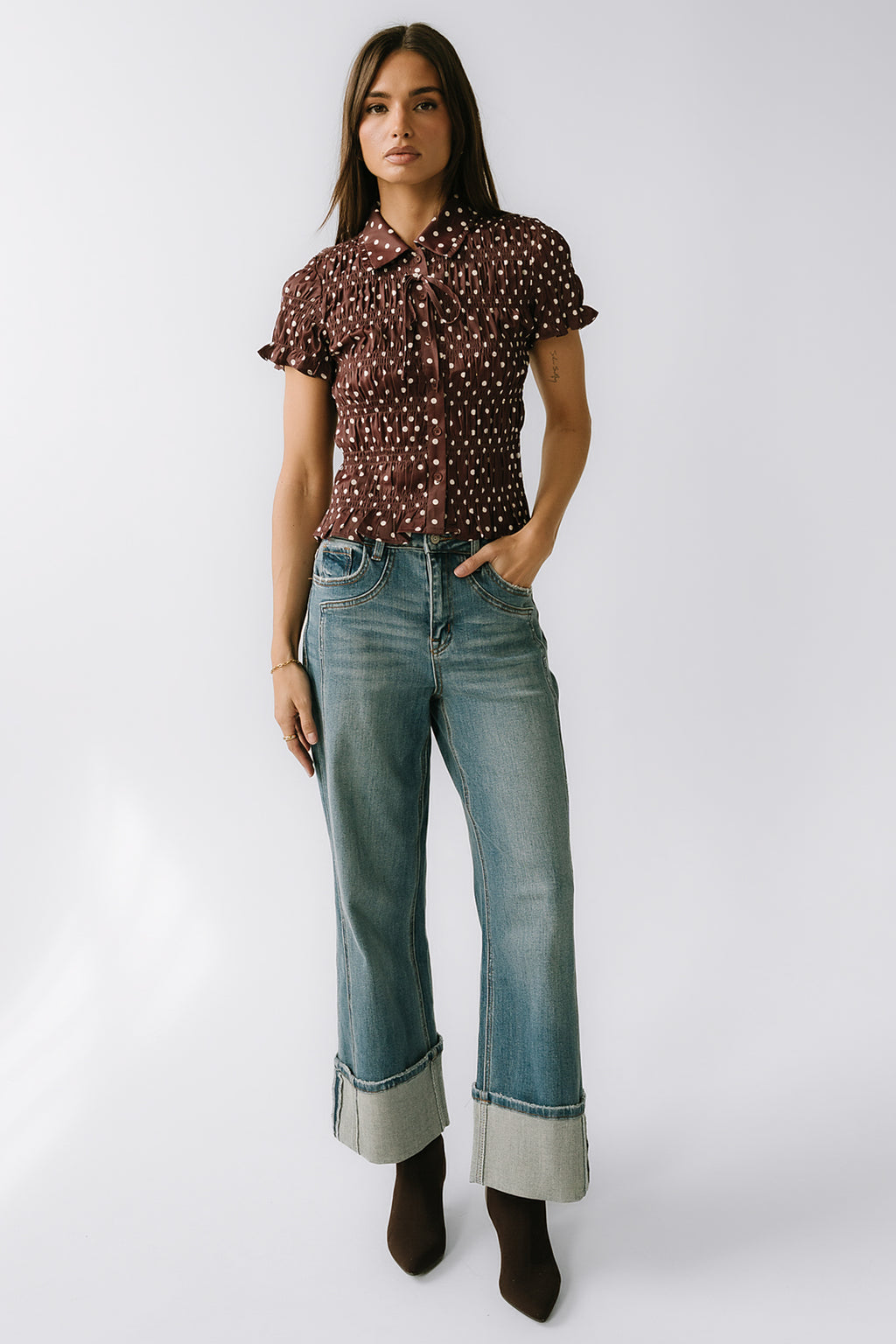 Kreyton Polka Dot Blouse in Dark Brown - FINAL SALE