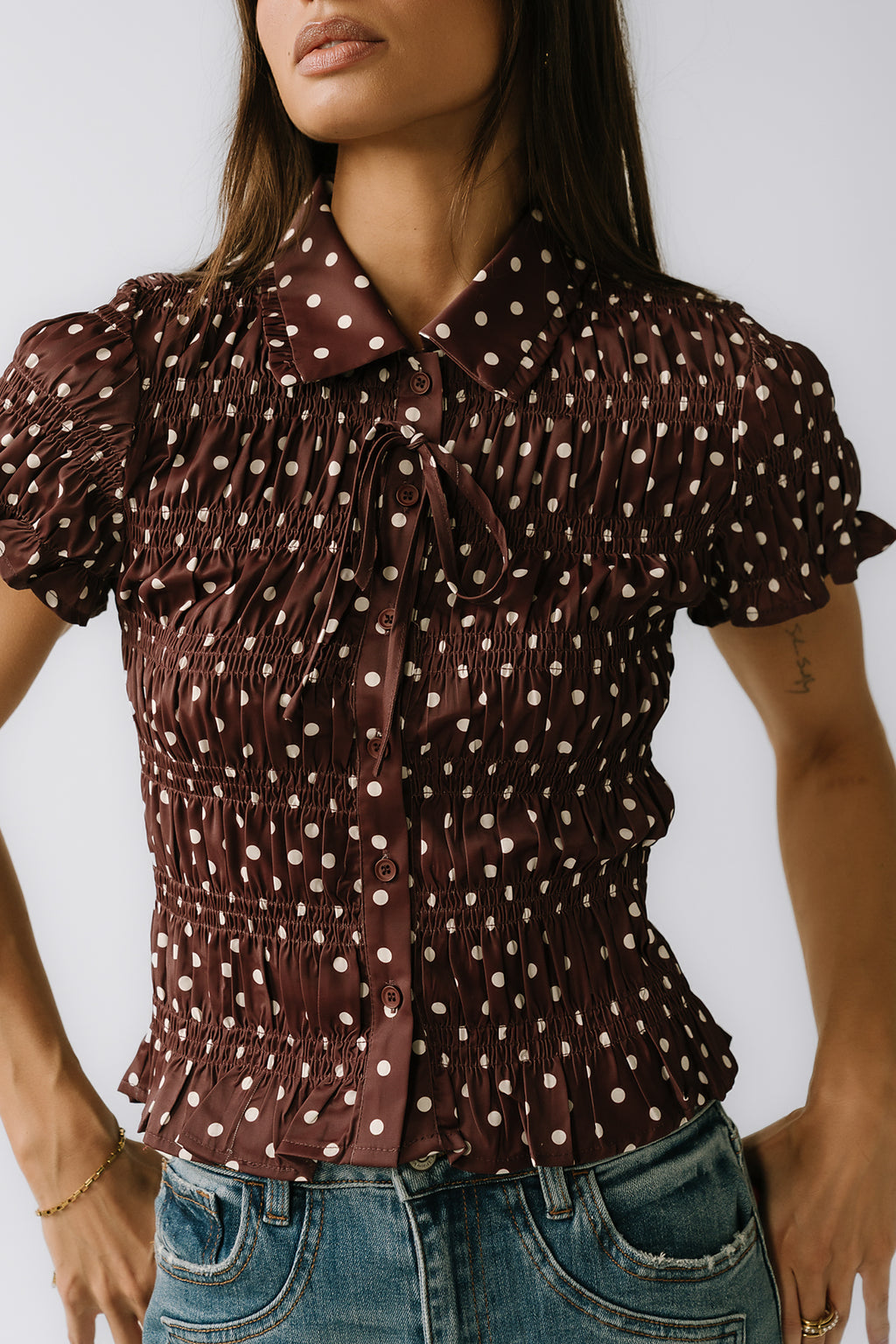 Kreyton Polka Dot Blouse in Dark Brown - FINAL SALE