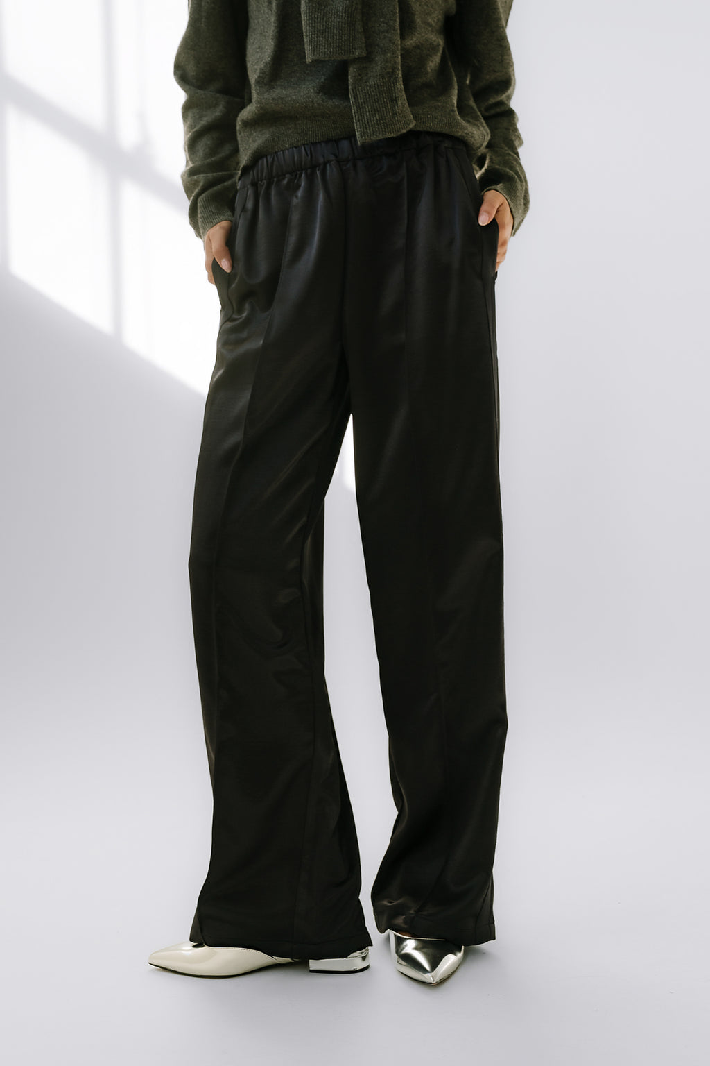 Satin Wide Leg Pants in Black