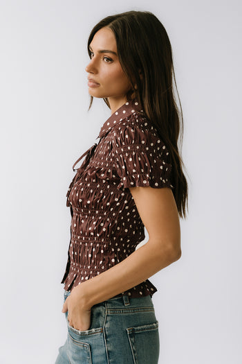 Kreyton Polka Dot Blouse in Dark Brown - FINAL SALE