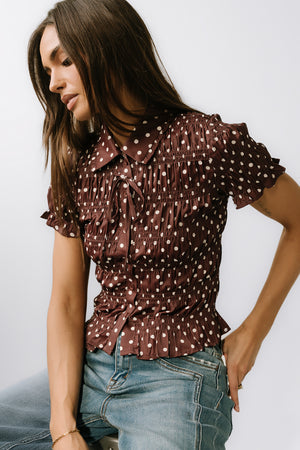 Kreyton Polka Dot Blouse in Dark Brown - FINAL SALE