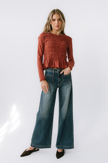 Harry Smocked Top in Brick - FINAL SALE
