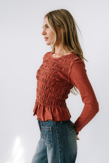 Harry Smocked Top in Brick - FINAL SALE