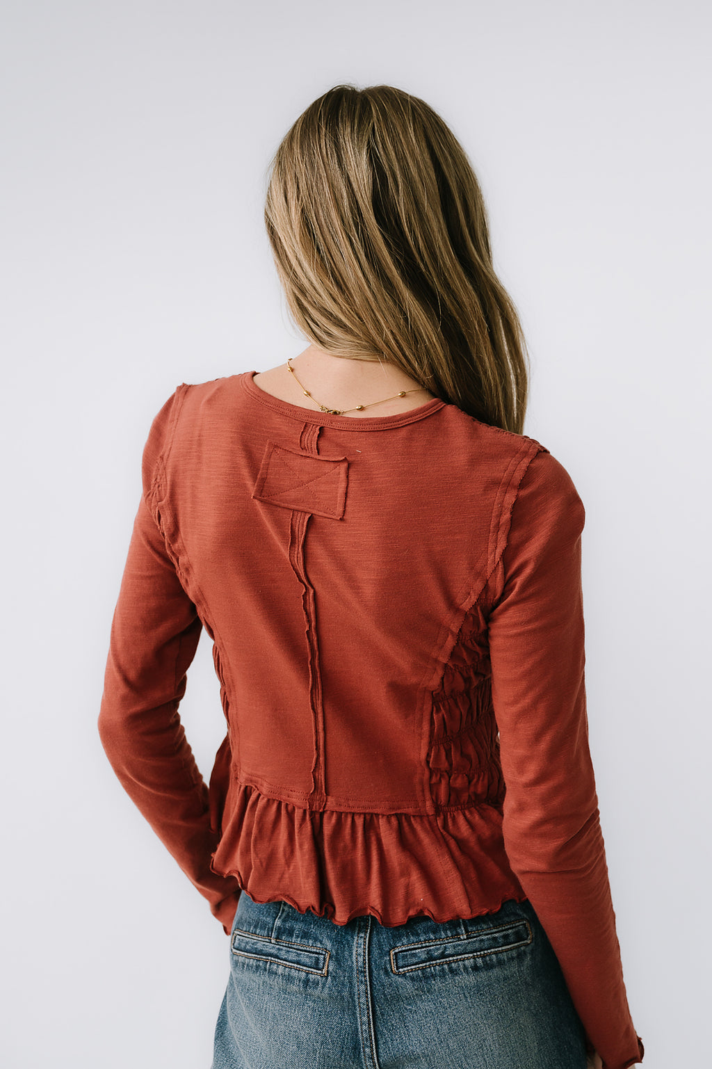 Harry Smocked Top in Brick - FINAL SALE