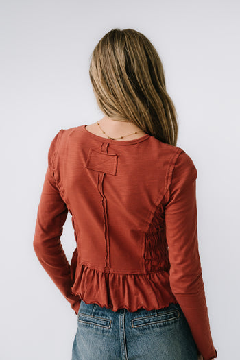 Harry Smocked Top in Brick - FINAL SALE