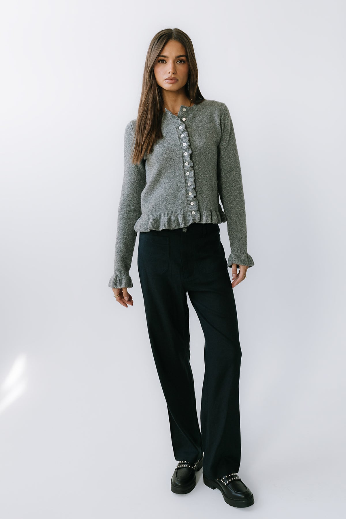 Grey Ruffle Sweater Rosie Ruffle Sweater in Heather Grey - FINAL SALE