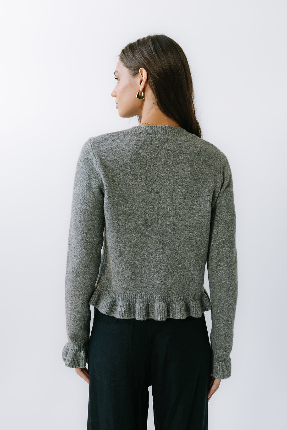 Grey Ruffle Sweater Rosie Ruffle Sweater in Heather Grey - FINAL SALE