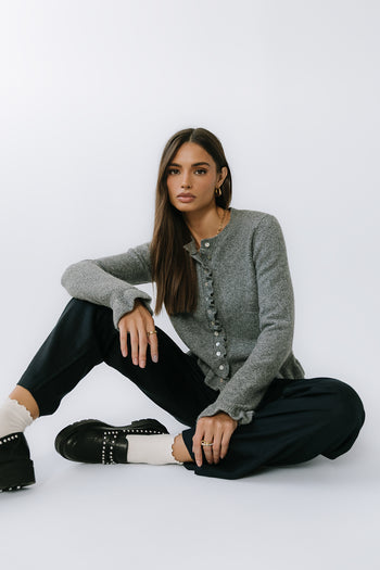 Rosie Ruffle Sweater in Heather Grey - FINAL SALE